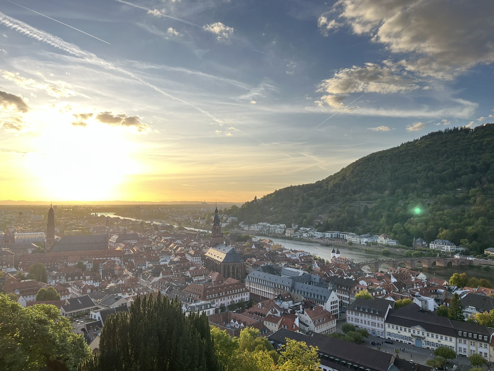 The sunset over Heidelberg as viewed from the castle.